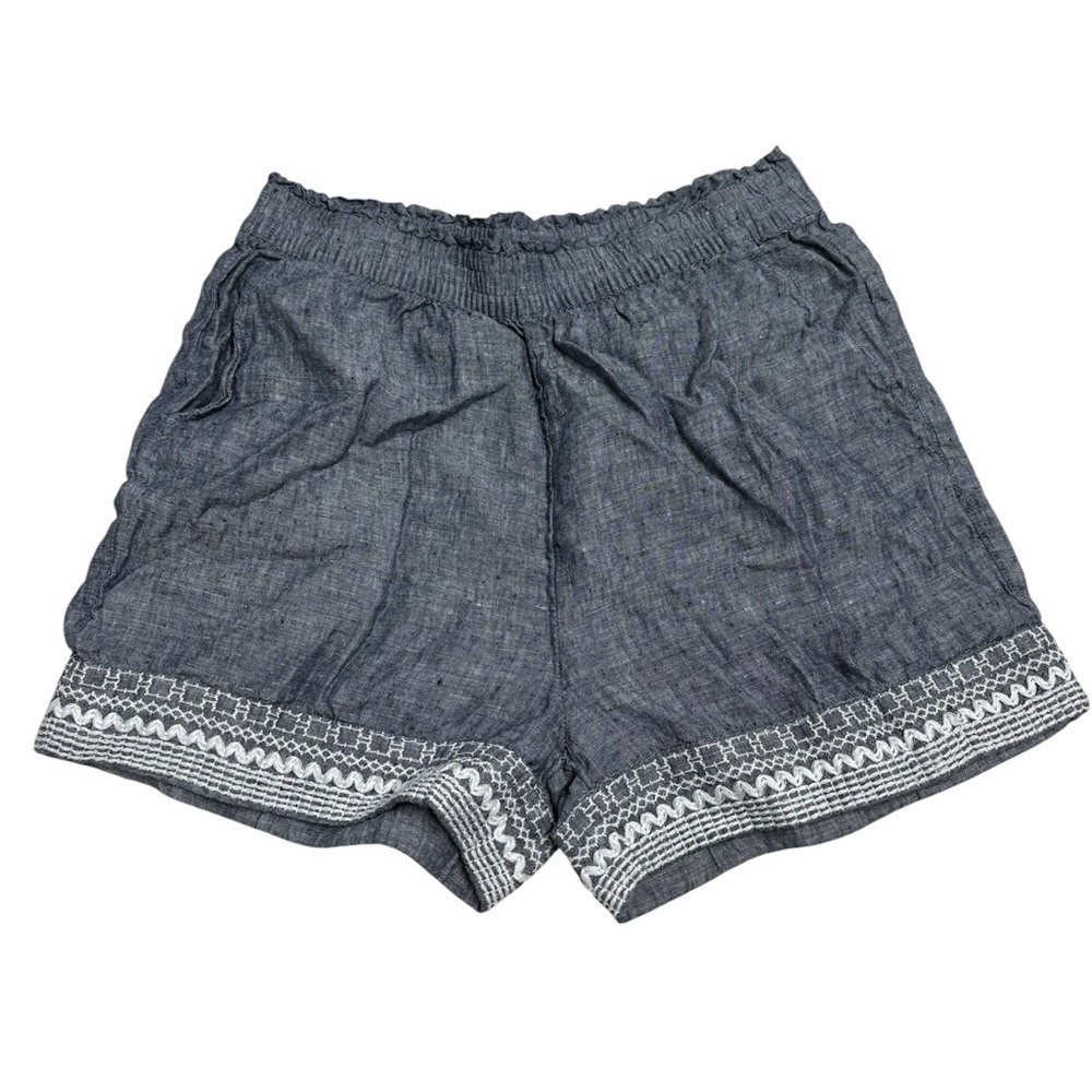 Sigrid Olsen blueish gray 100% linen Shorts with White Accents
